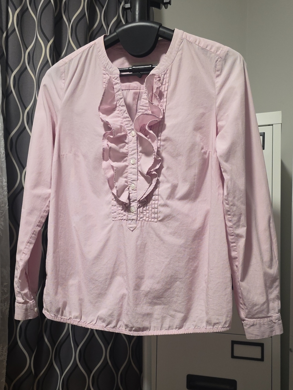 LOFT Light Pink Ruffle Front Long Sleeve Blouse